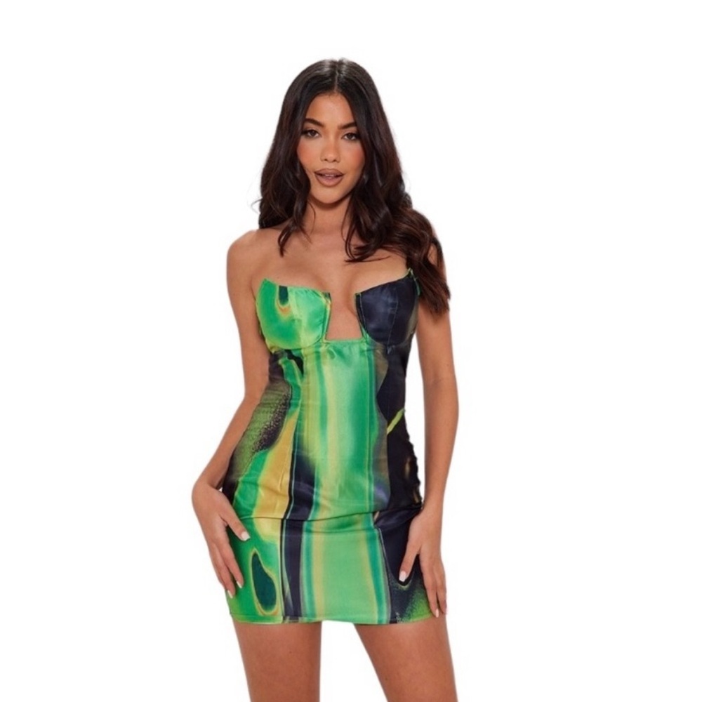 Pretty Little Thing Strapless Satin Mini Dress Nwt Size 4